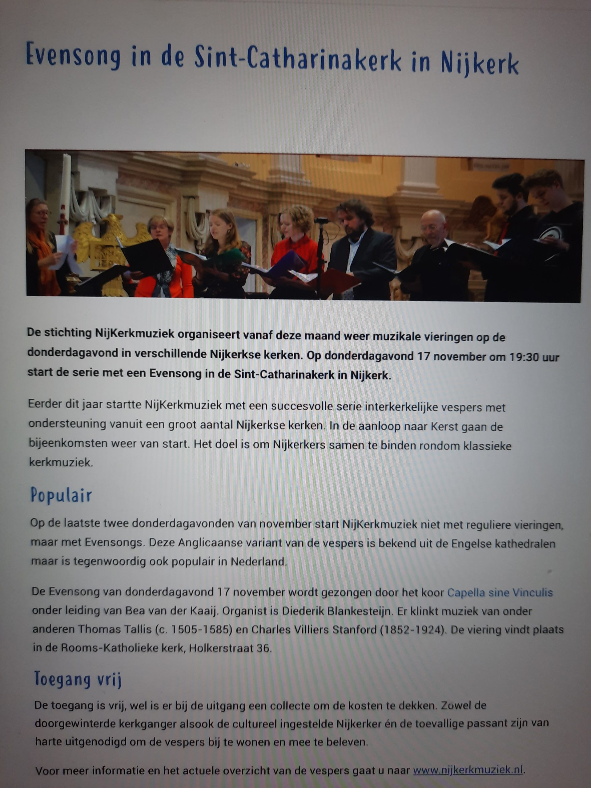 Evensong in St. Catharinakerk Nijkerk 17 november 2022